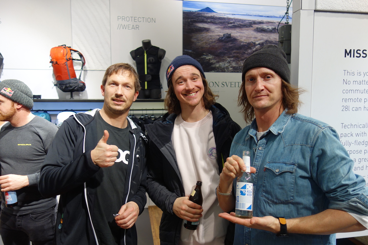 Evoc’s legendary Jan with team rider Paddy Graham and UK Agent Sam Nelson