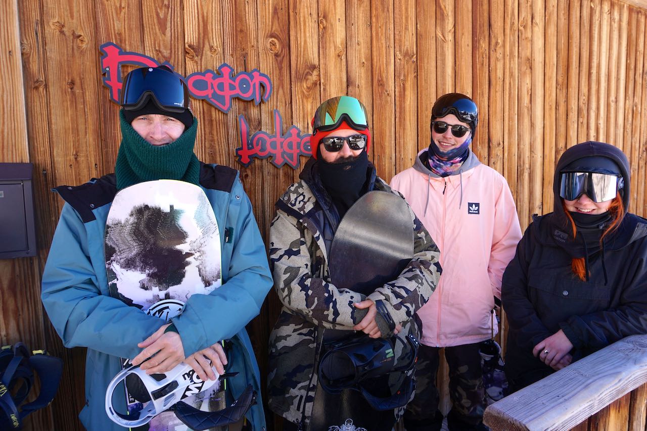 Dragon (Lodge) shred crew. Sam Nelson, John Bassett, Keiran Hammond & Sarah Martin