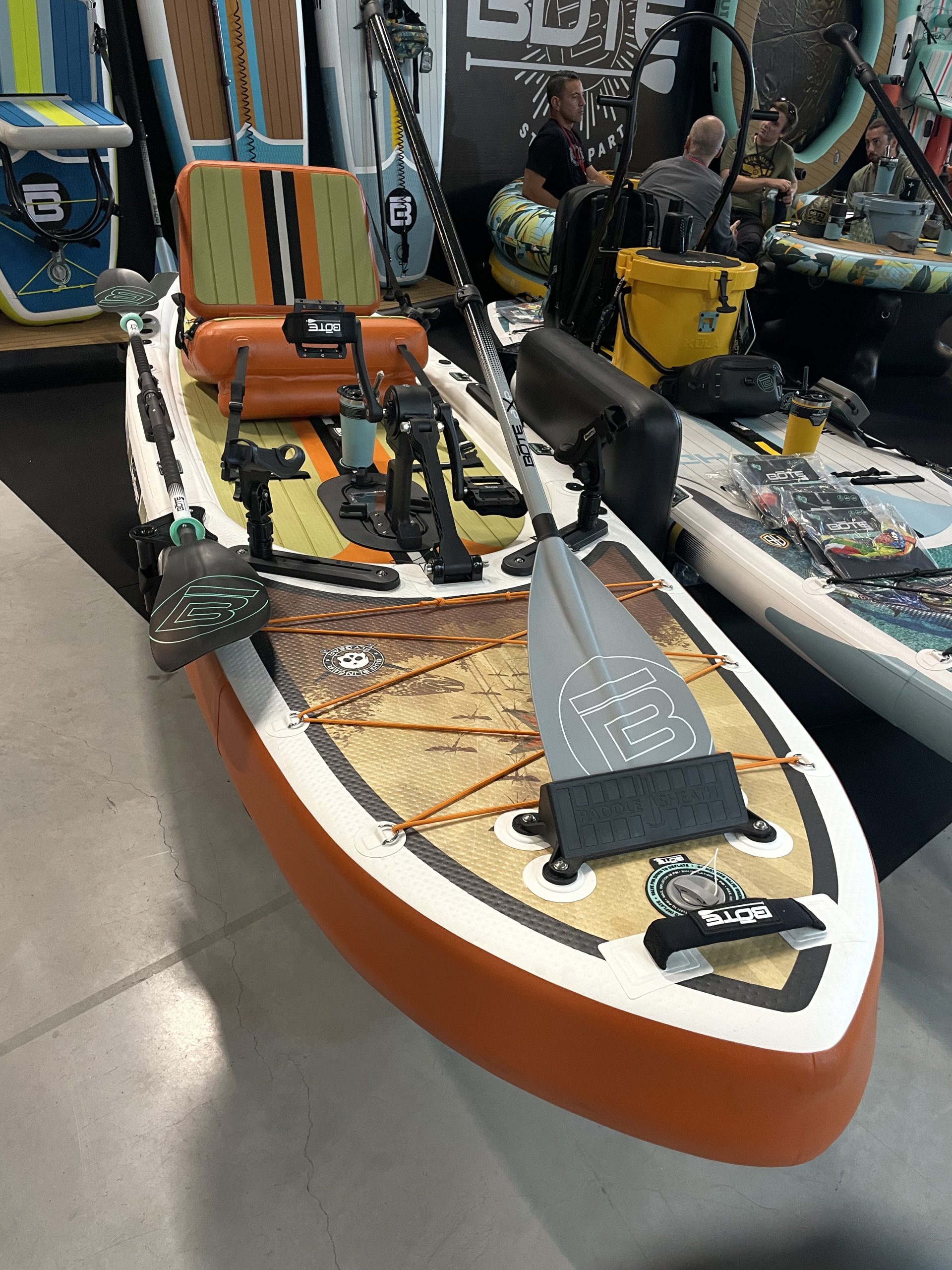 Bote’s fishing flagship the Aero Rackham, has foot powered paddle drive system for hands free fishing