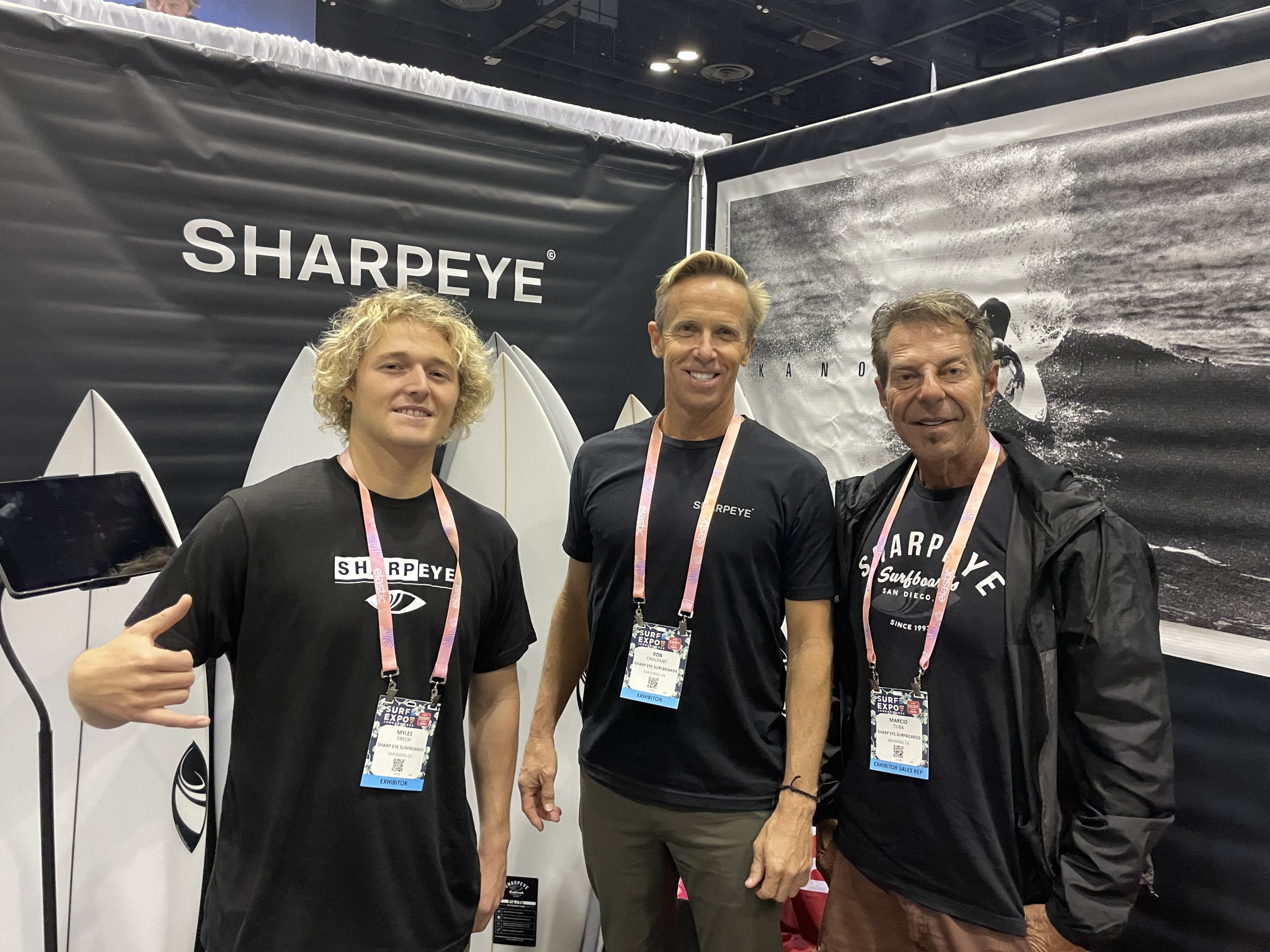 Sharp Eye surfboard’s Myles Freeh, Rob Chalfant and Marcio Tuba