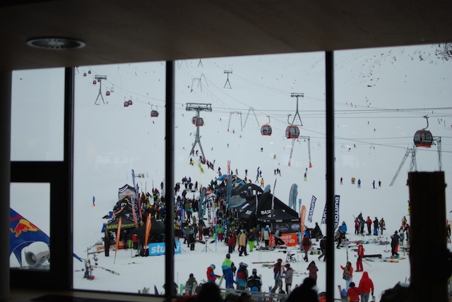 Stubai Opening test Area at the top station of the Eisgrat gondola in full on winter mode.